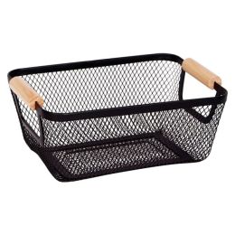 Cesto Aramado com Alca Madeira 30X20X13Cm